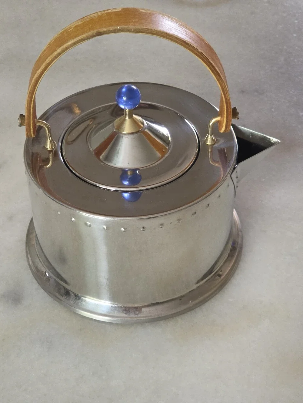 Vintage Bodum Ottoni Tea Kettle 1.5L, Stainless Steel, Wooden Handle, Blue Eye